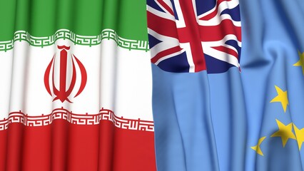 Flags of IRAN and TUVALU with realistic cloth texture