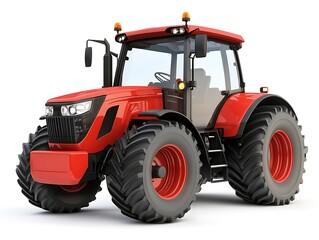 Obraz premium Red Tractor on White: A powerful red tractor stands majestically against a clean white background, showcasing its robust build and modern design.