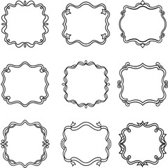 Ornate Hand Drawn Frame Borders. Vintage Swirl Square Outline Collection