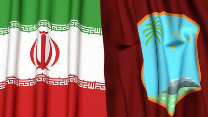Flags of IRAN and West Indies with realistic cloth texture