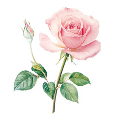 Obraz premium Pink rose with bud watercolor painting transparent background