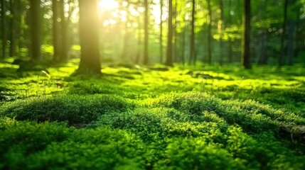 Fototapeta premium Sunlight filtering through a lush forest floor