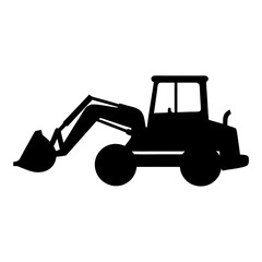 backhoe , black and white illustration of vehicles.