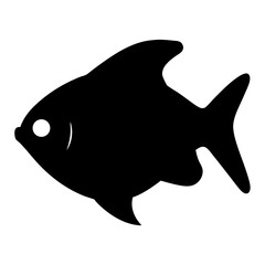 black skirt tetra fish vector silhouette icon, black and white illustration of fish.