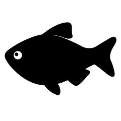 black skirt tetra fish vector silhouette icon, black and white illustration of fish.