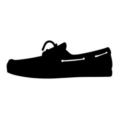 boat shoes vector silhouette icon, black and white illustration of footwear.