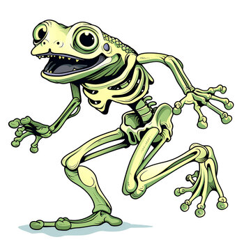 Cartoon Frog Skeleton Hopping Isolated on Transparent Background