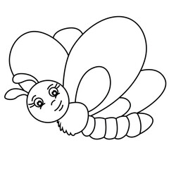 Cute cartoon hand drawn vector funny butterfly coloring page.