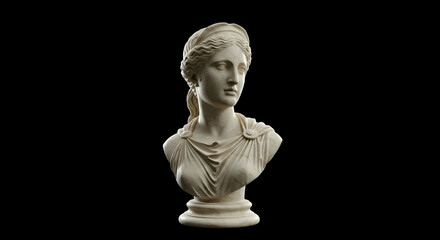 Elegant White Marble Bust of a Classical Female Figure Against Black