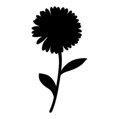 Black and white illustration of calendula , flower silhouette vector designs.