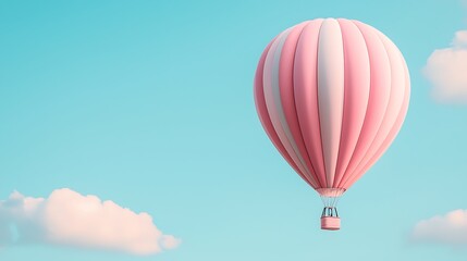 Fototapeta premium Promotions Campaign Advertising Announcement Publicity Push Concept, Colorful Hot Air Balloon Gliding Through a Clear Blue Sky