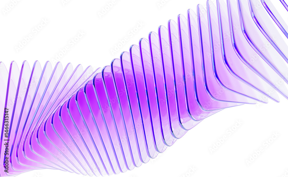 Poster Abstract 3d background with glass spiral swirl effect of rows square plates. Holographic gradient light curve wave line pattern. Futuristic architecture design, render tech banner