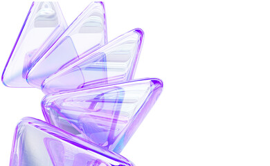 Abstract 3d background with glass transparent triangle plate shapes, iridescent light purple holographic gradient render. Modern creative wallpaper, digital graphic design tech banner