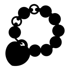 charm bracelets vector silhouette icon, black and white illustration of footwear.