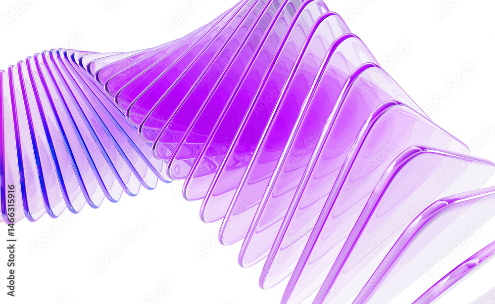 Poster Abstract 3d background with glass spiral swirl effect of row square plates. Holographic gradient light curve wave line pattern. Futuristic architecture design, render tech banner