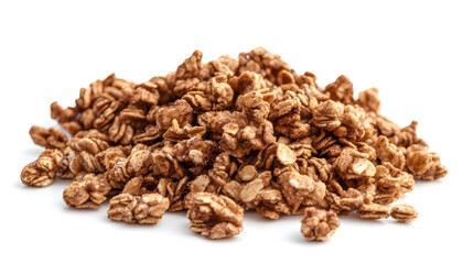 Obraz premium Pile of granola on white background. Healthy snack