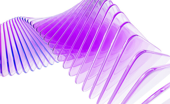 Fototapeta Abstract 3d background with glass spiral swirl effect of row square plates. Holographic gradient light curve wave line pattern. Futuristic architecture design, render tech banner