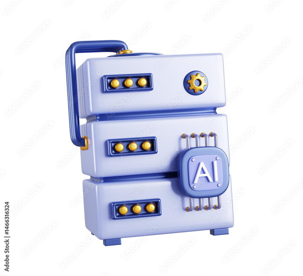 Fototapete 3d Artificial intelligence server with ai chip icon render. Virtual cloud gpu server for big data processing, neural network, machine learning, deep analytics and secure storage