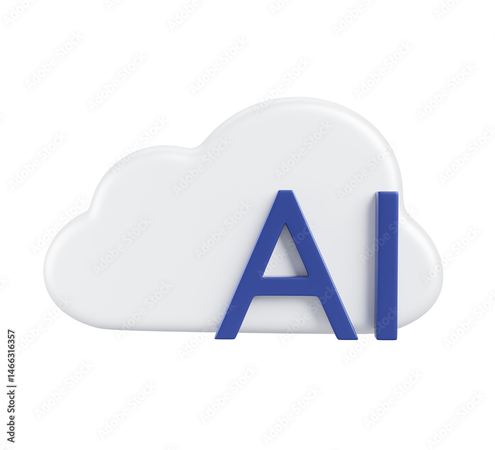 Fototapete AI cloud platform 3d render icon. Virtual gpu server for cloud computing, deep machine learning, data storage, information security. Artificial intelligence innovative technology