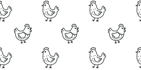 Repeating black and white background with hens