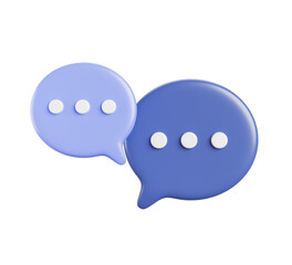 3d blue speech bubbles with ellipsis, chat icons for text, message, dialog render. Circle talk boxes with points for conversation, comment, quotes isolated on white background