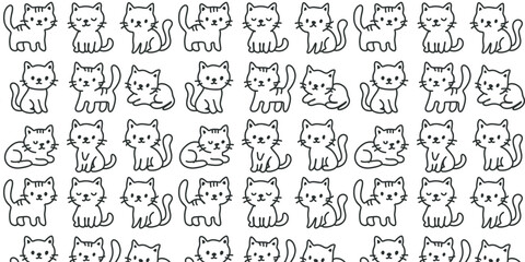 Seamless doodle pattern with cute kittens