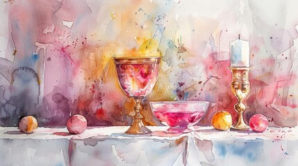 Beautiful Watercolor Christian Eucharist Maundy Thursday Background