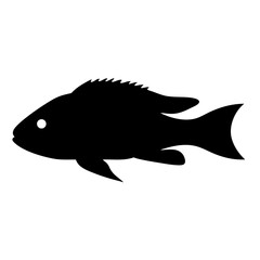 dwarf cichlid fish vector silhouette icon, black and white illustration of fish.