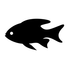 electric blue ram fish vector silhouette icon, black and white illustration of fish.