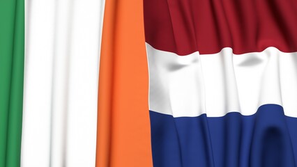 Flags of IRELAND and NETHERLANDS with realistic cloth texture