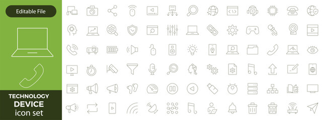 Electronics and Devices web icons in line style. Computing, social network, management, internet, network, programming, Internet connection collection. Vector illustration
