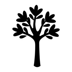 fig tree vector silhouette icon, black and white illustration of trees.