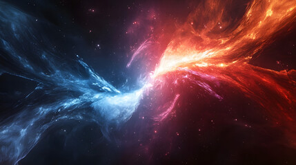 A space background with two bright blue and red flames