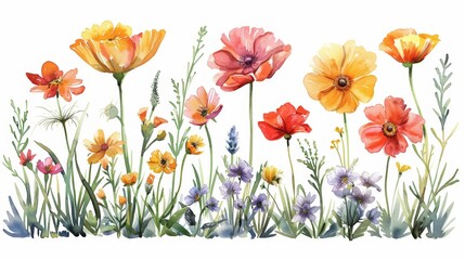 Beautiful White Background Garden with Various Different Colorful Flowers