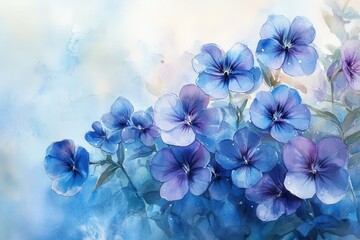 A watercolor painting of a cluster of Lobelia flowers in full bloom, with shades of blue and purple against a dreamy garden background.