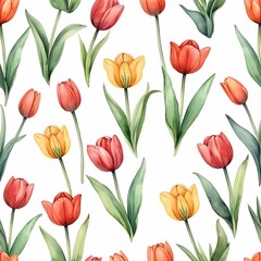 Fototapeta premium Tulip Flower Pattern Watercolor Seamless Design