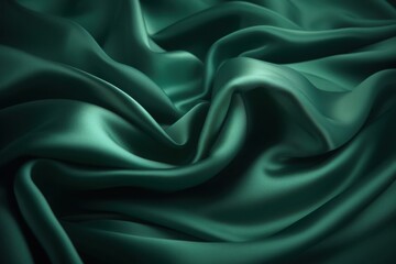 Obraz premium Emerald green silk fabric texture with smooth folds ideal for luxury fashion branding and textile product backgrounds