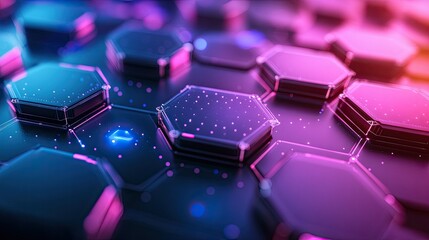AI network visualization with pastel hexagons forming a node collage 