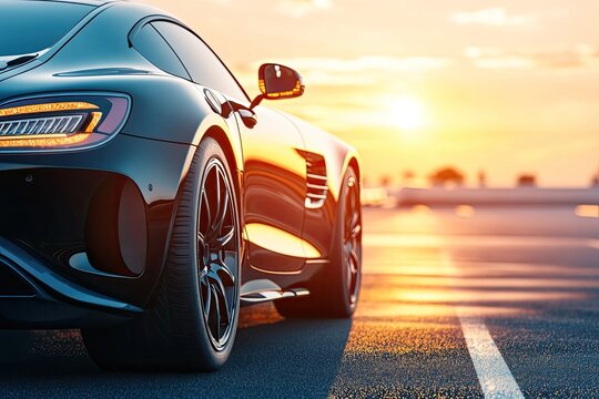 Sleek sports car at sunset