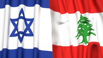 Flags of Israel and LEBANON with realistic cloth texture