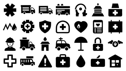 Emergency and Safety Icon Set Vector Glyph Pictograms