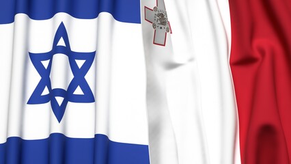 Flags of Israel and MALTA with realistic cloth texture