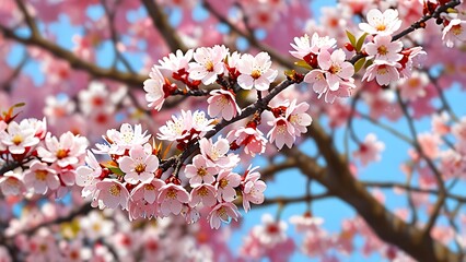 Obraz premium anime style Close-up view of blooming cherry blossom branches in spring