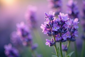 Close-up of lavender flowers, vibrant purple, soft focus, detail, fragrance, floral design