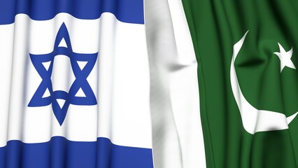 Flags of Israel and PAKISTAN with realistic cloth texture