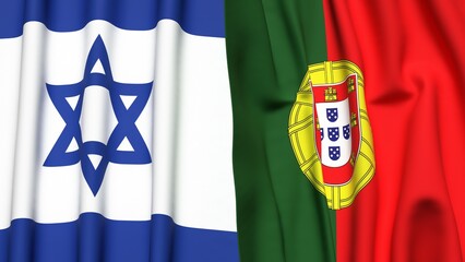 Flags of Israel and PORTUGAL with realistic cloth texture