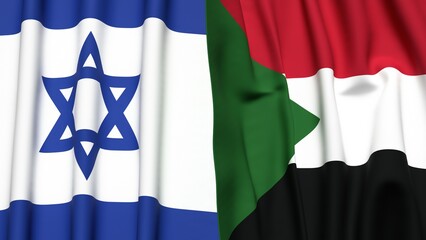 Flags of Israel and SUDAN with realistic cloth texture