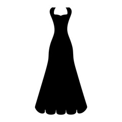 lace dress vector silhouette icon, black and white illustration of clothing.