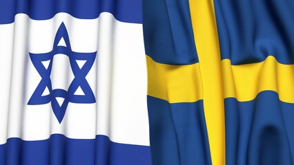 Flags of Israel and SWEDEN with realistic cloth texture