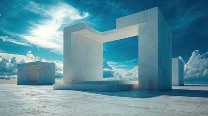 Naklejka premium Minimalist Architecture under a Vivid Sky: A Modern Architectural Marvel